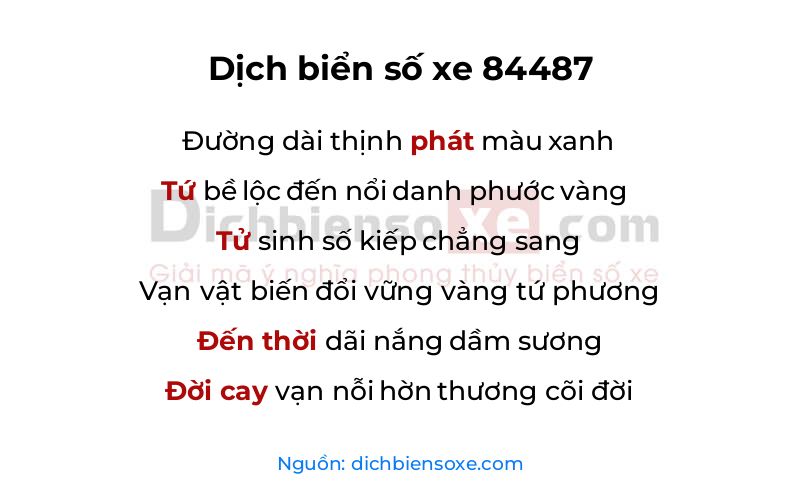 Dịch thơ biển số 84487