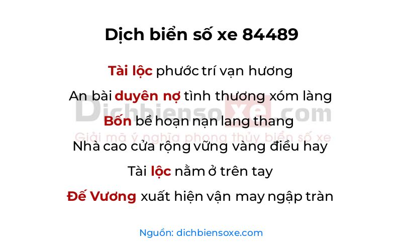 Dịch thơ biển số 84489