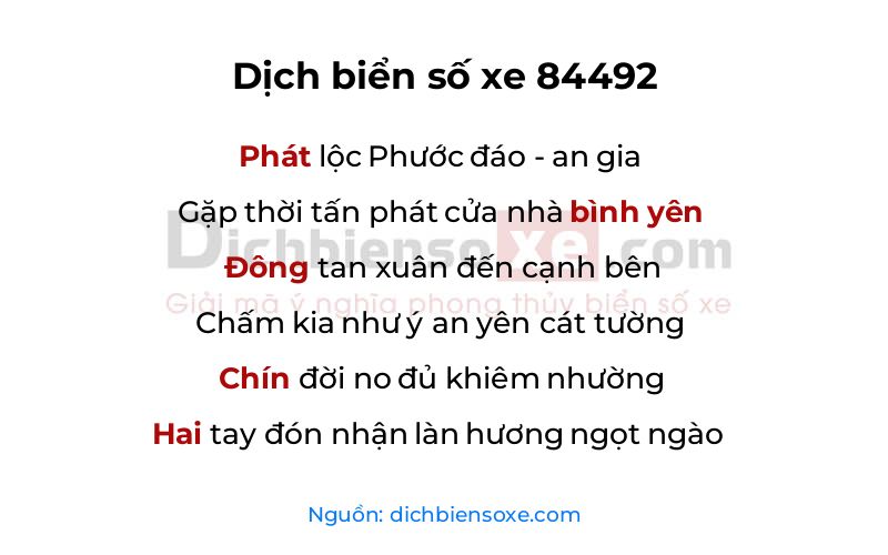 Dịch thơ biển số 84492
