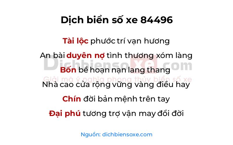 Dịch thơ biển số 84496
