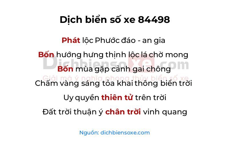 Dịch thơ biển số 84498