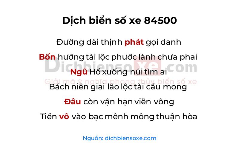 Dịch thơ biển số 84500