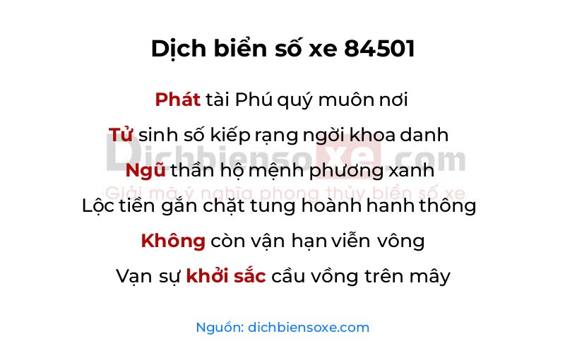 Dịch thơ biển số 84501