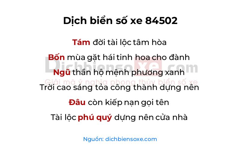 Dịch thơ biển số 84502