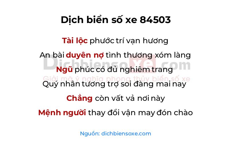 Dịch thơ biển số 84503