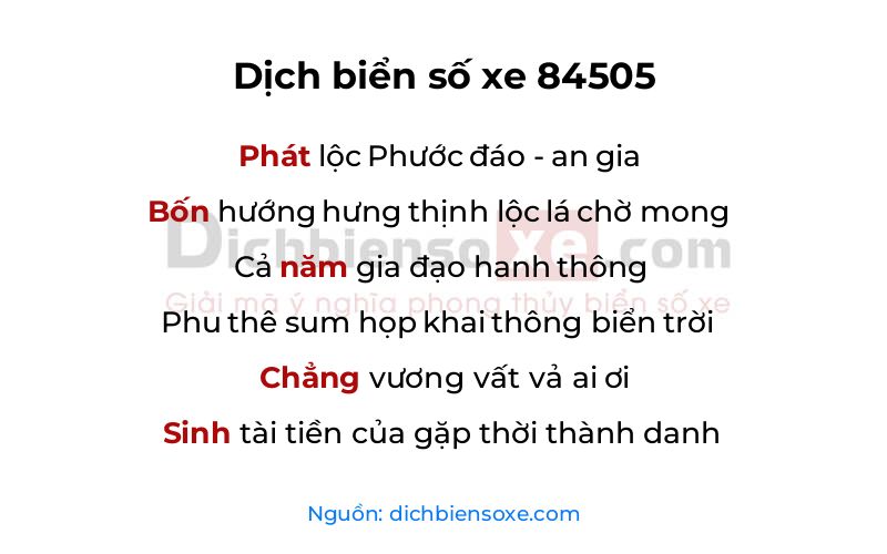 Dịch thơ biển số 84505