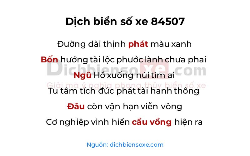 Dịch thơ biển số 84507