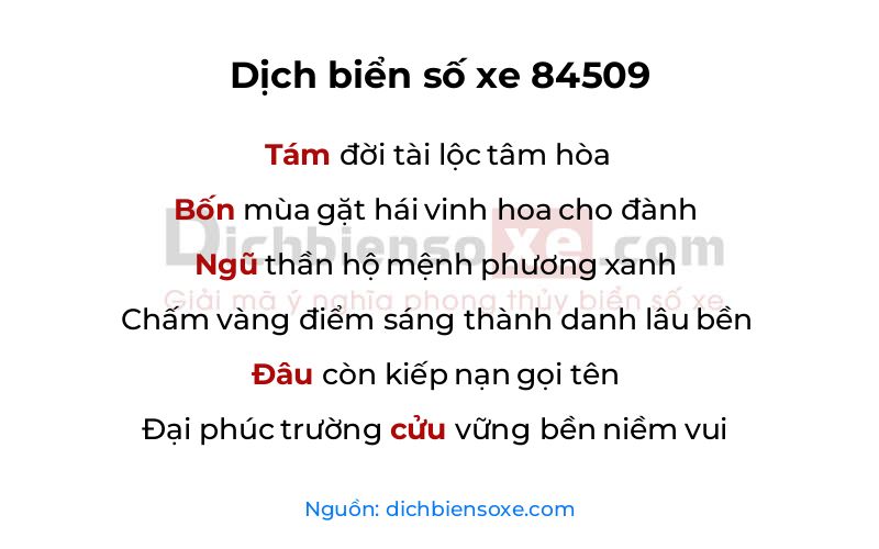 Dịch thơ biển số 84509