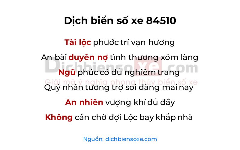 Dịch thơ biển số 84510