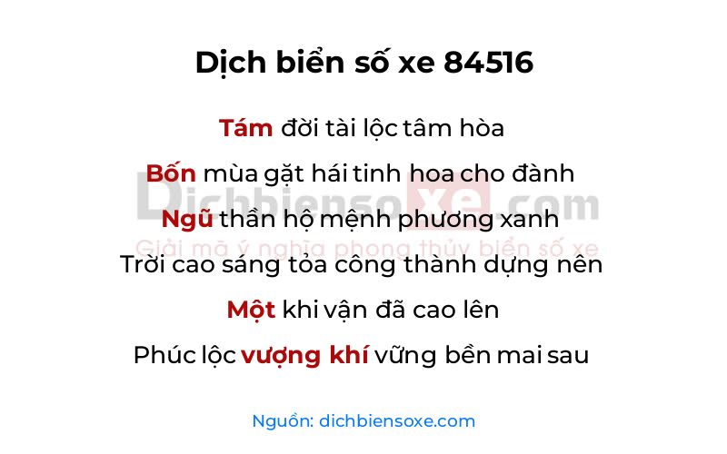 Dịch thơ biển số 84516