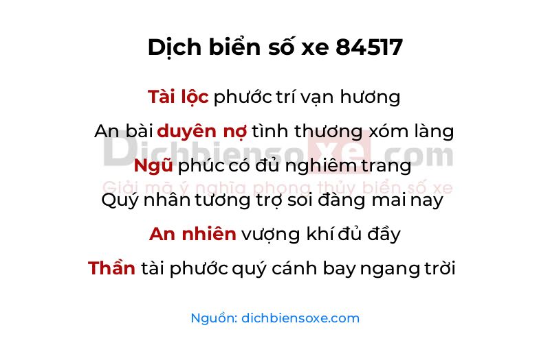 Dịch thơ biển số 84517