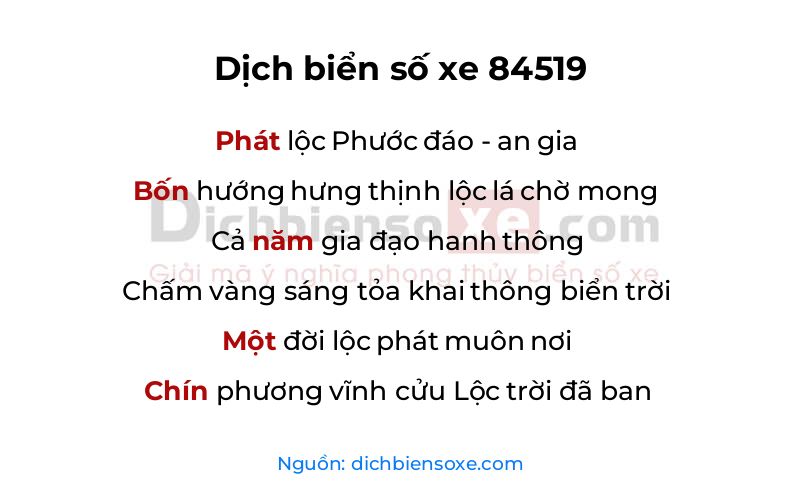 Dịch thơ biển số 84519