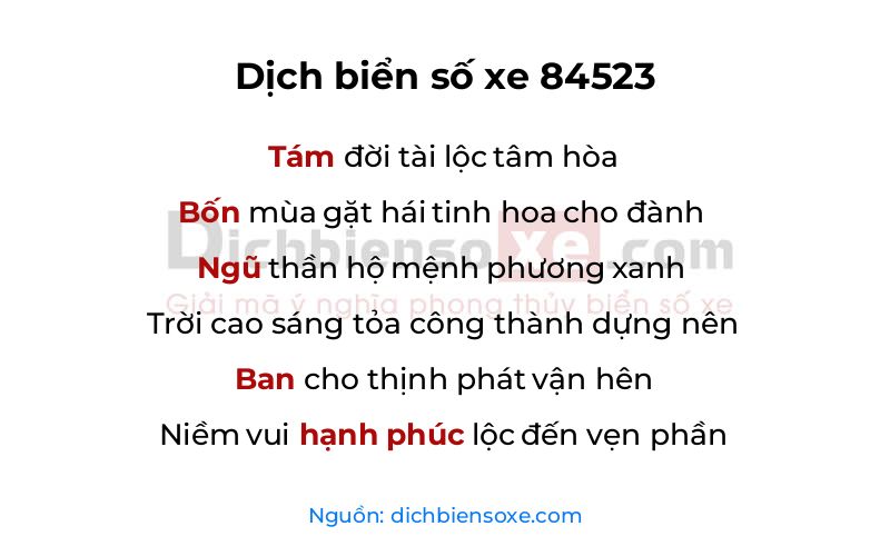 Dịch thơ biển số 84523