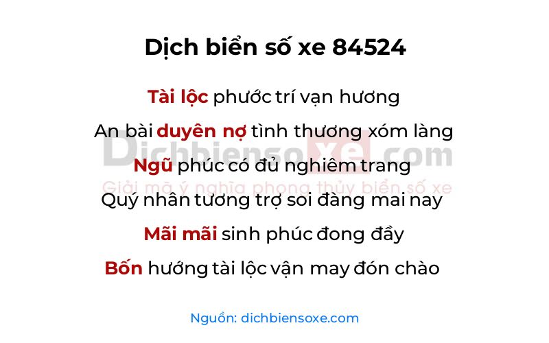 Dịch thơ biển số 84524