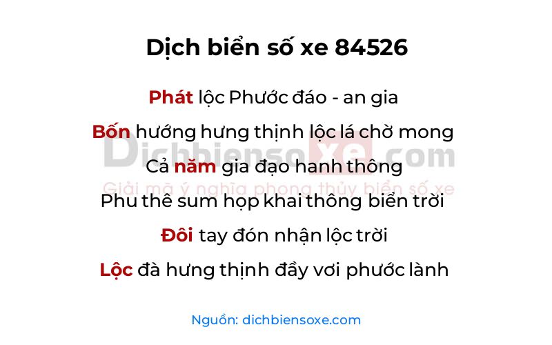 Dịch thơ biển số 84526