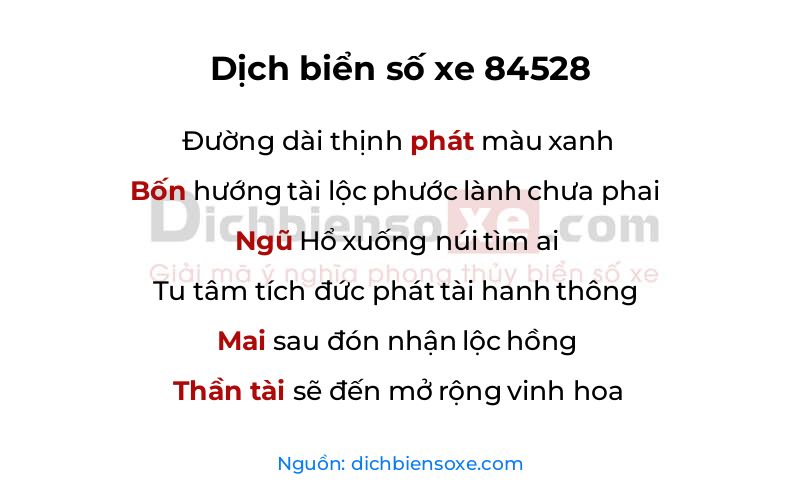 Dịch thơ biển số 84528