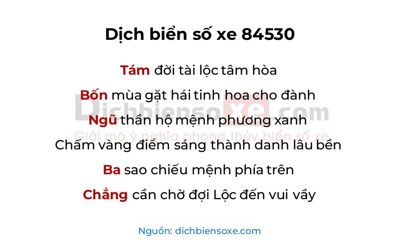 Dịch thơ biển số 84530