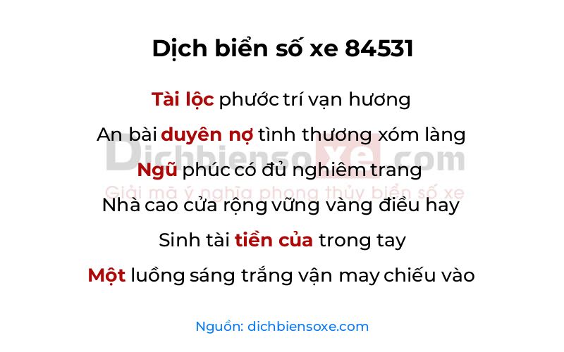 Dịch thơ biển số 84531