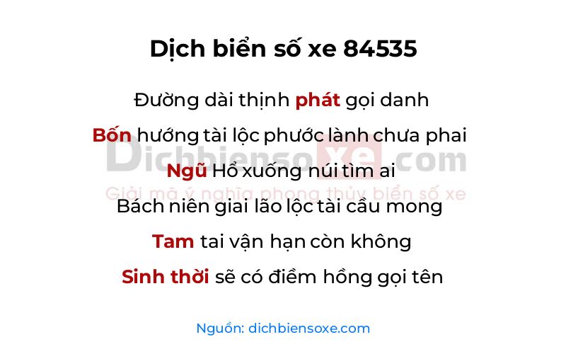 Dịch thơ biển số 84535