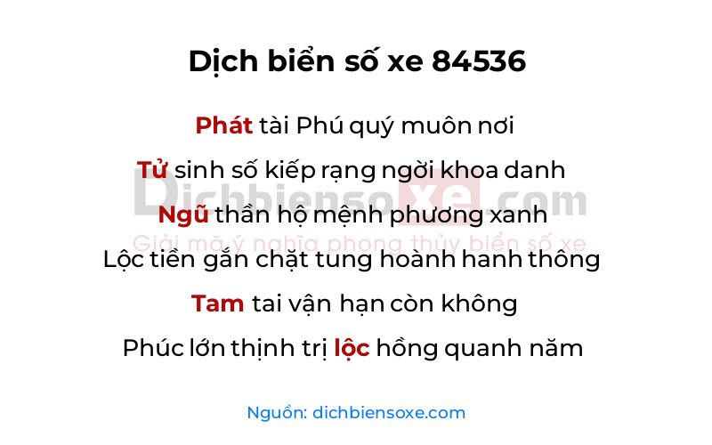 Dịch thơ biển số 84536