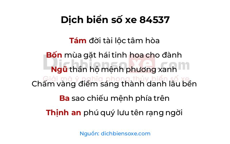 Dịch thơ biển số 84537