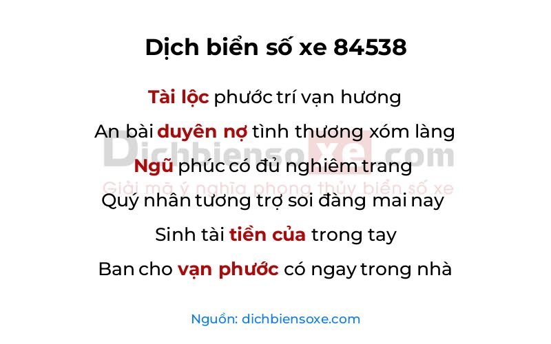Dịch thơ biển số 84538