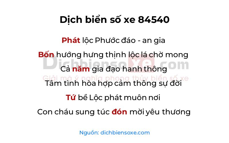Dịch thơ biển số 84540