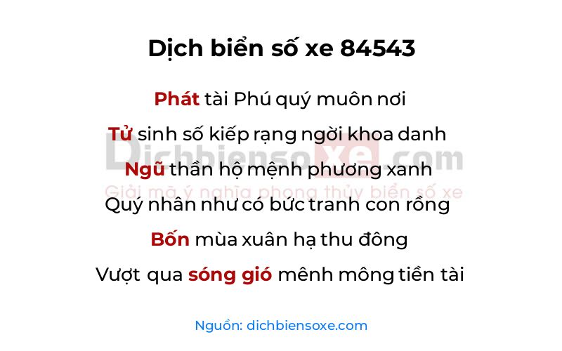 Dịch thơ biển số 84543
