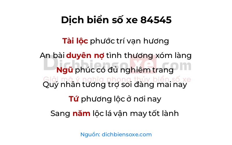Dịch thơ biển số 84545