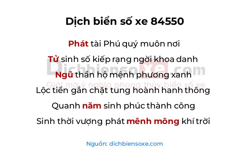 Dịch thơ biển số 84550