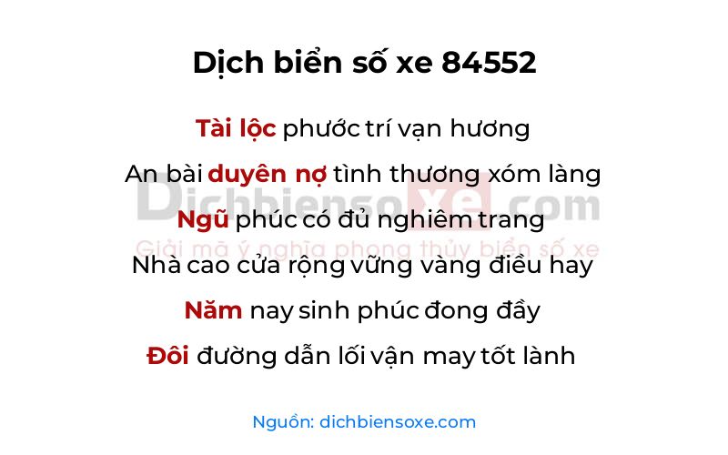 Dịch thơ biển số 84552