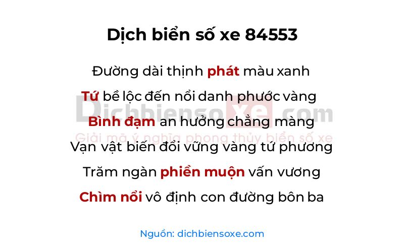 Dịch thơ biển số 84553
