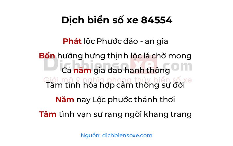 Dịch thơ biển số 84554