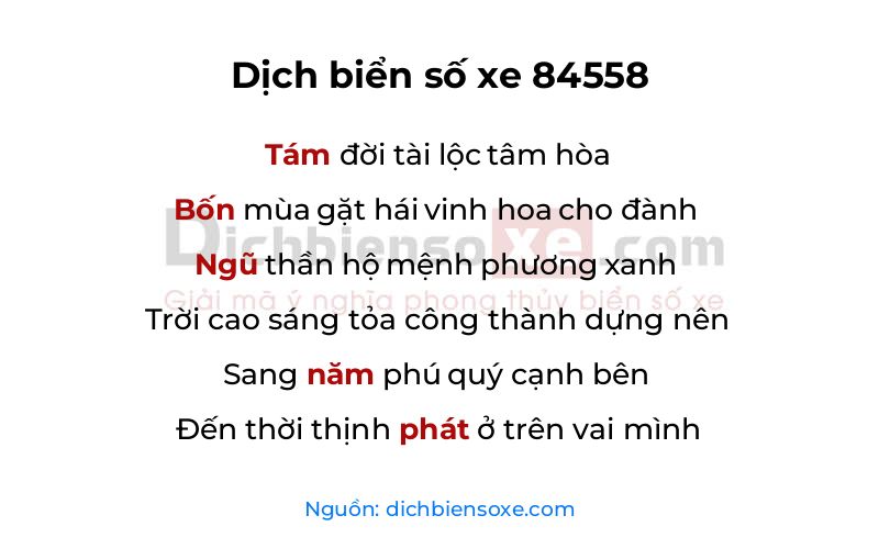 Dịch thơ biển số 84558