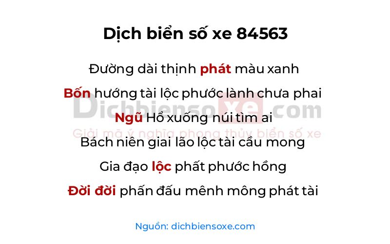 Dịch thơ biển số 84563