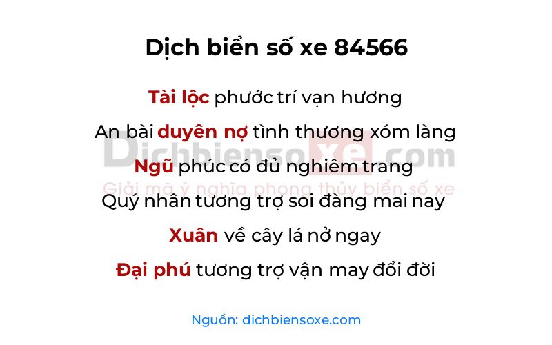 Dịch thơ biển số 84566