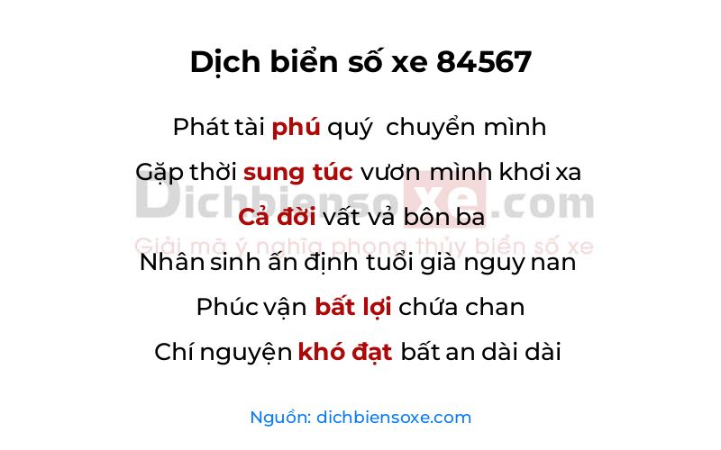 Dịch thơ biển số 84567