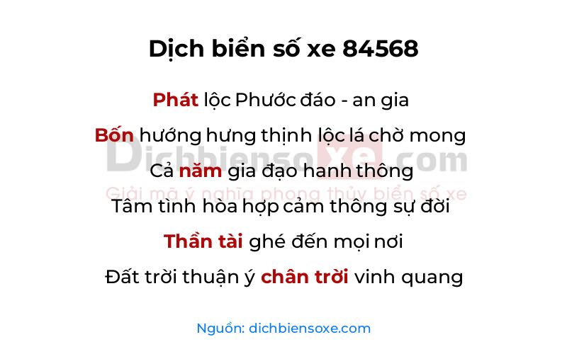 Dịch thơ biển số 84568