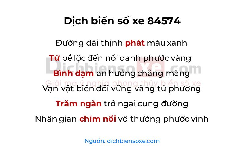 Dịch thơ biển số 84574