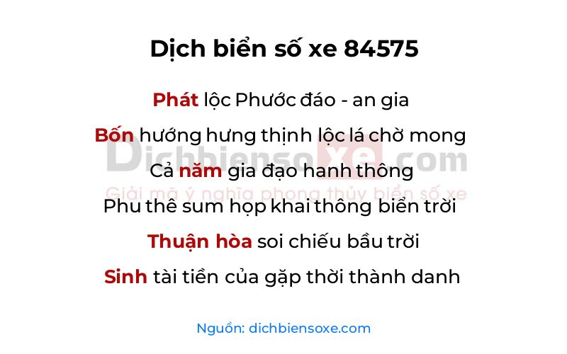 Dịch thơ biển số 84575