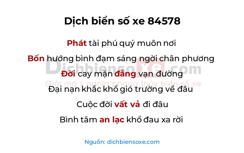 Dịch thơ biển số 84578