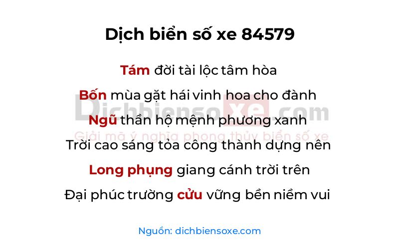 Dịch thơ biển số 84579