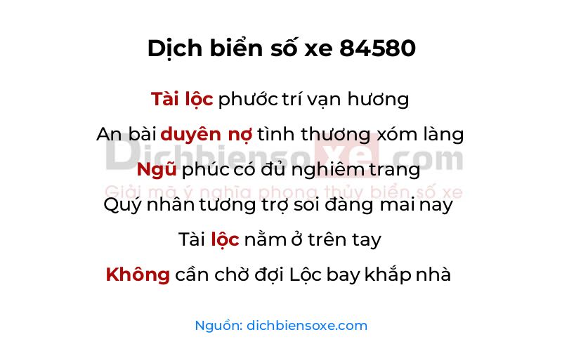 Dịch thơ biển số 84580