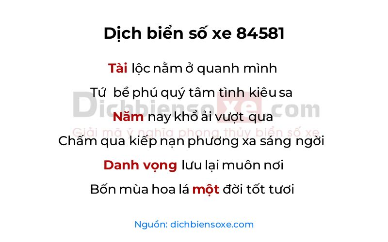 Dịch thơ biển số 84581