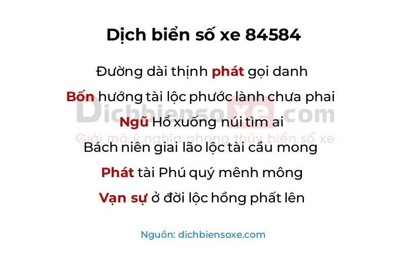 Dịch thơ biển số 84584