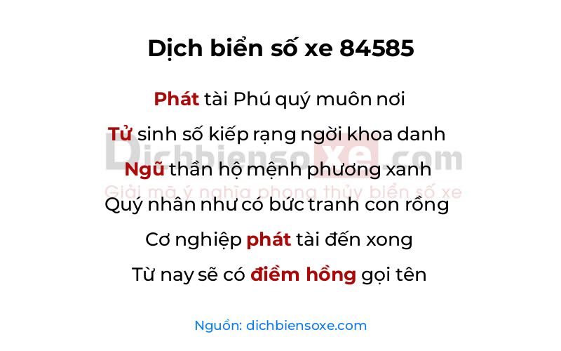 Dịch thơ biển số 84585