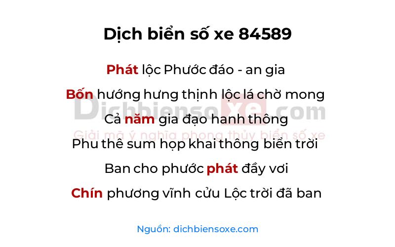 Dịch thơ biển số 84589