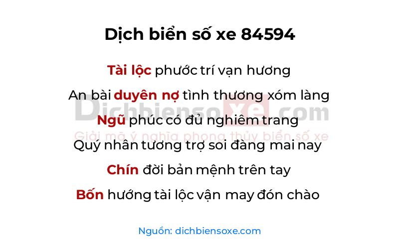 Dịch thơ biển số 84594