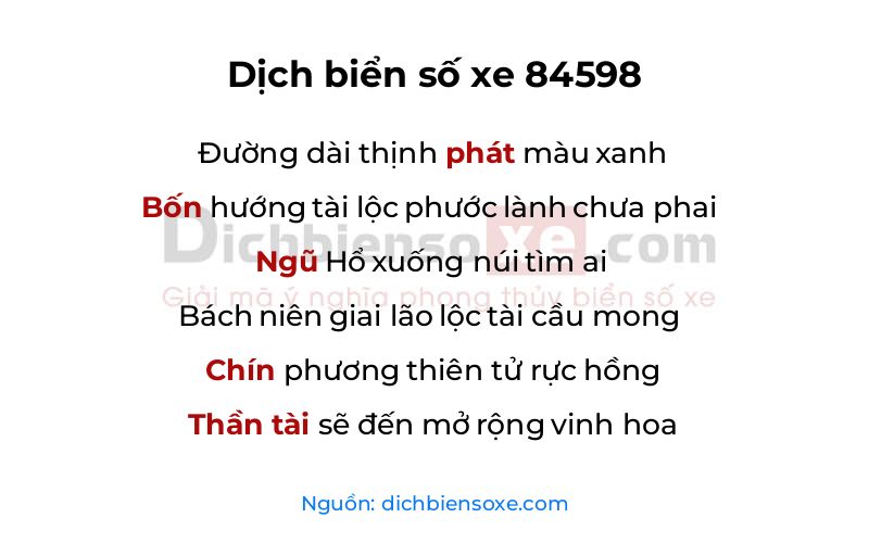 Dịch thơ biển số 84598