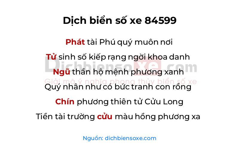 Dịch thơ biển số 84599